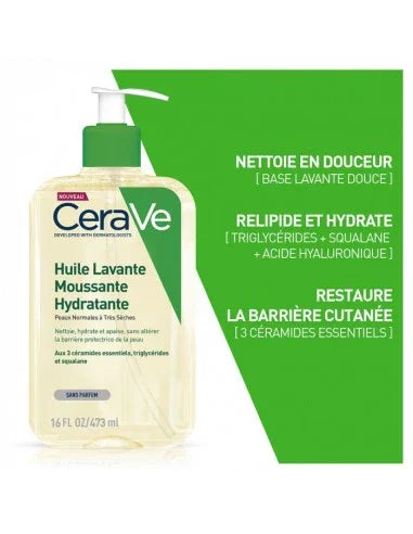 CeraVe Huile Lavante Moussante Hydratante Peau Très Sèche à Atopique | 473ml